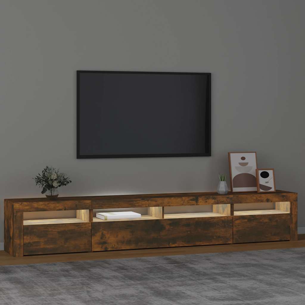 Tv-meubel met LED-verlichting 240x35x40 cm gerookt eikenkleurig is nu te koop bij PeponiXL, paradijselijk wonen!