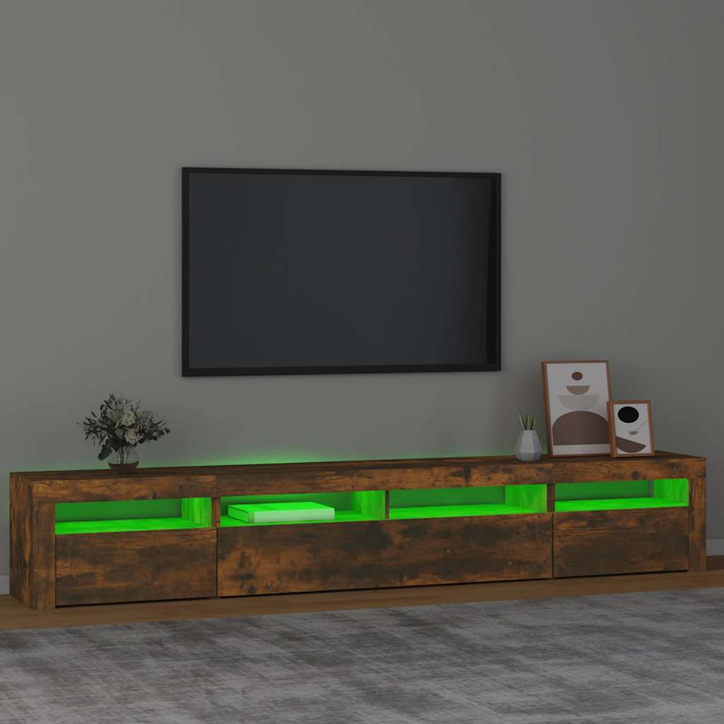 Tv-meubel met LED-verlichting 240x35x40 cm gerookt eikenkleurig is nu te koop bij PeponiXL, paradijselijk wonen!