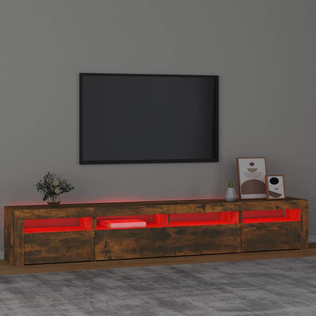Tv-meubel met LED-verlichting 240x35x40 cm gerookt eikenkleurig is nu te koop bij PeponiXL, paradijselijk wonen!