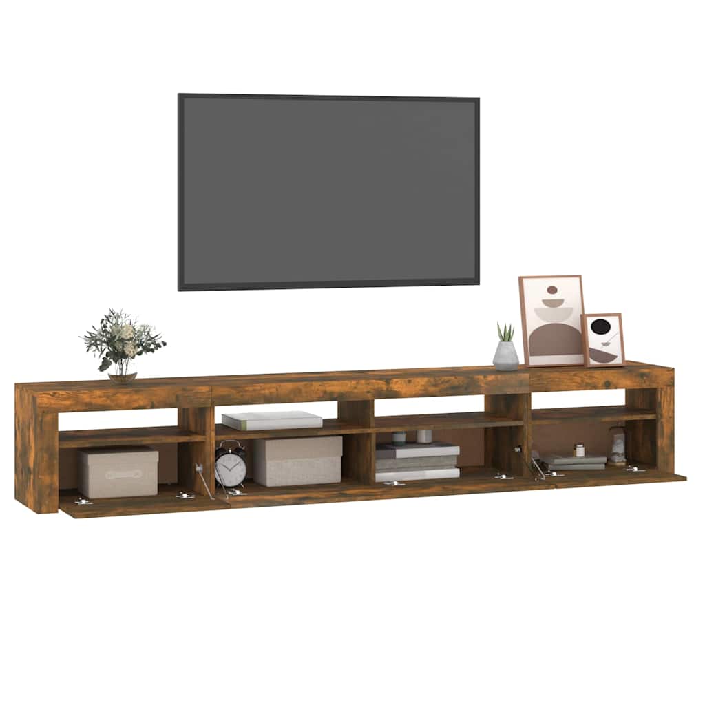 Tv-meubel met LED-verlichting 240x35x40 cm gerookt eikenkleurig is nu te koop bij PeponiXL, paradijselijk wonen!