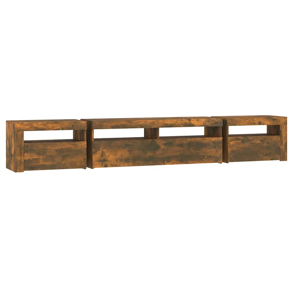 Tv-meubel met LED-verlichting 240x35x40 cm gerookt eikenkleurig is nu te koop bij PeponiXL, paradijselijk wonen!