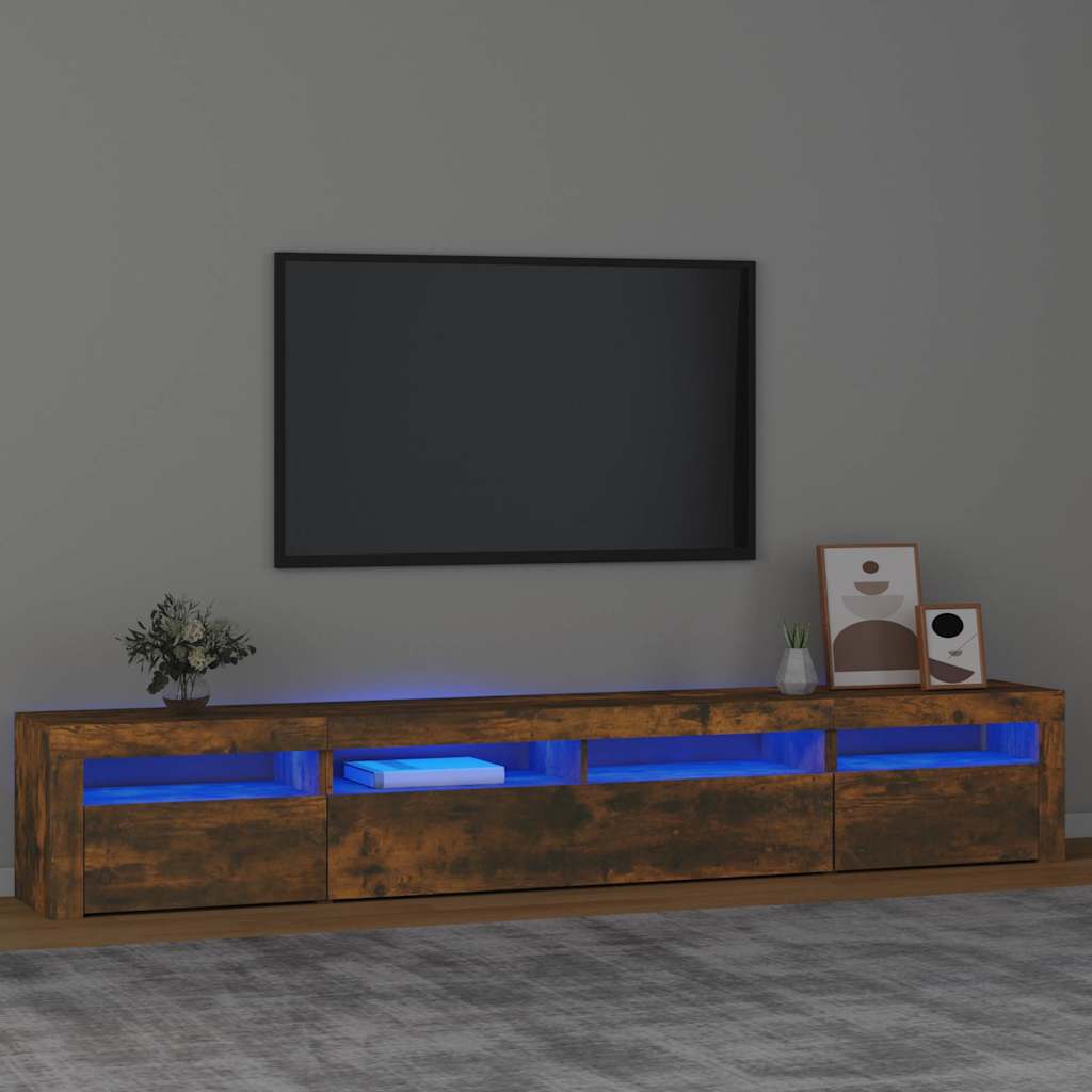 Tv-meubel met LED-verlichting 240x35x40 cm gerookt eikenkleurig is nu te koop bij PeponiXL, paradijselijk wonen!