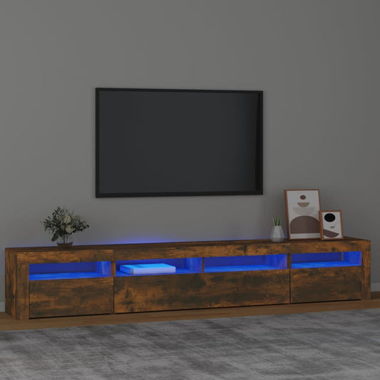 Tv-meubel met LED-verlichting 240x35x40 cm gerookt eikenkleurig is nu te koop bij PeponiXL, paradijselijk wonen!