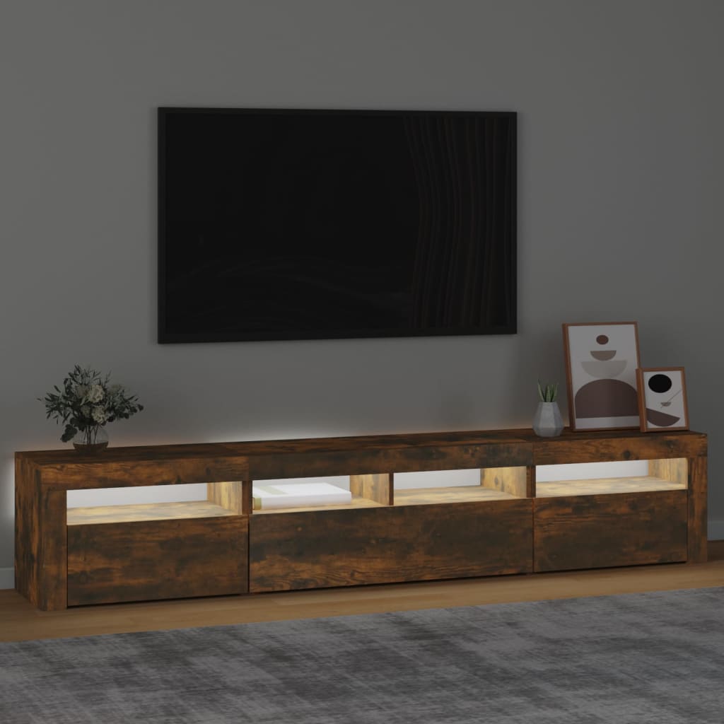 Tv-meubel met LED-verlichting 210x35x40 cm gerookt eikenkleurig is nu te koop bij PeponiXL, paradijselijk wonen!