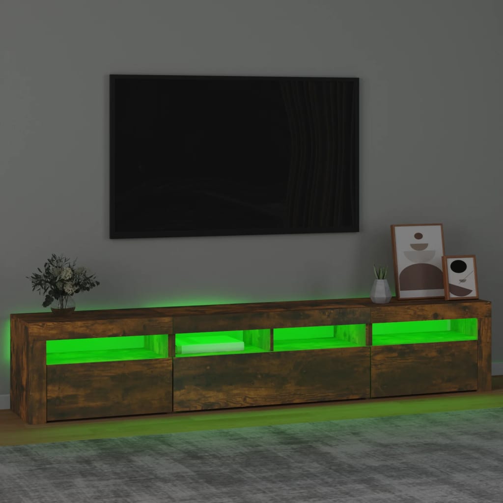 Tv-meubel met LED-verlichting 210x35x40 cm gerookt eikenkleurig is nu te koop bij PeponiXL, paradijselijk wonen!