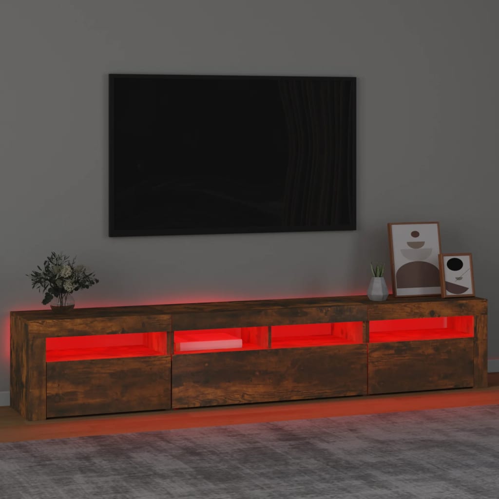 Tv-meubel met LED-verlichting 210x35x40 cm gerookt eikenkleurig is nu te koop bij PeponiXL, paradijselijk wonen!
