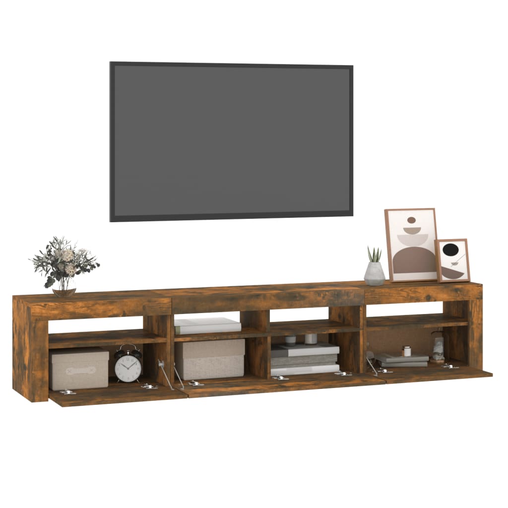 Tv-meubel met LED-verlichting 210x35x40 cm gerookt eikenkleurig is nu te koop bij PeponiXL, paradijselijk wonen!