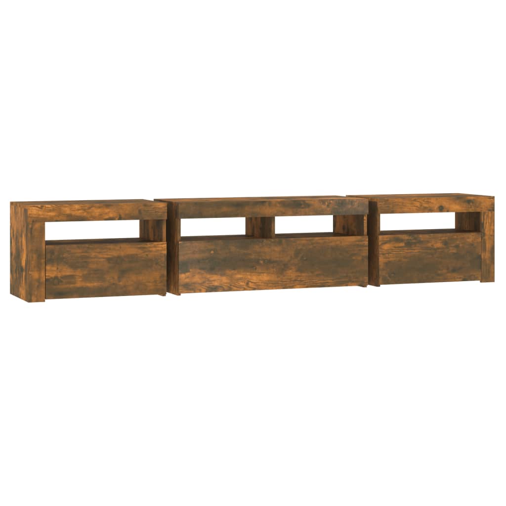 Tv-meubel met LED-verlichting 210x35x40 cm gerookt eikenkleurig is nu te koop bij PeponiXL, paradijselijk wonen!