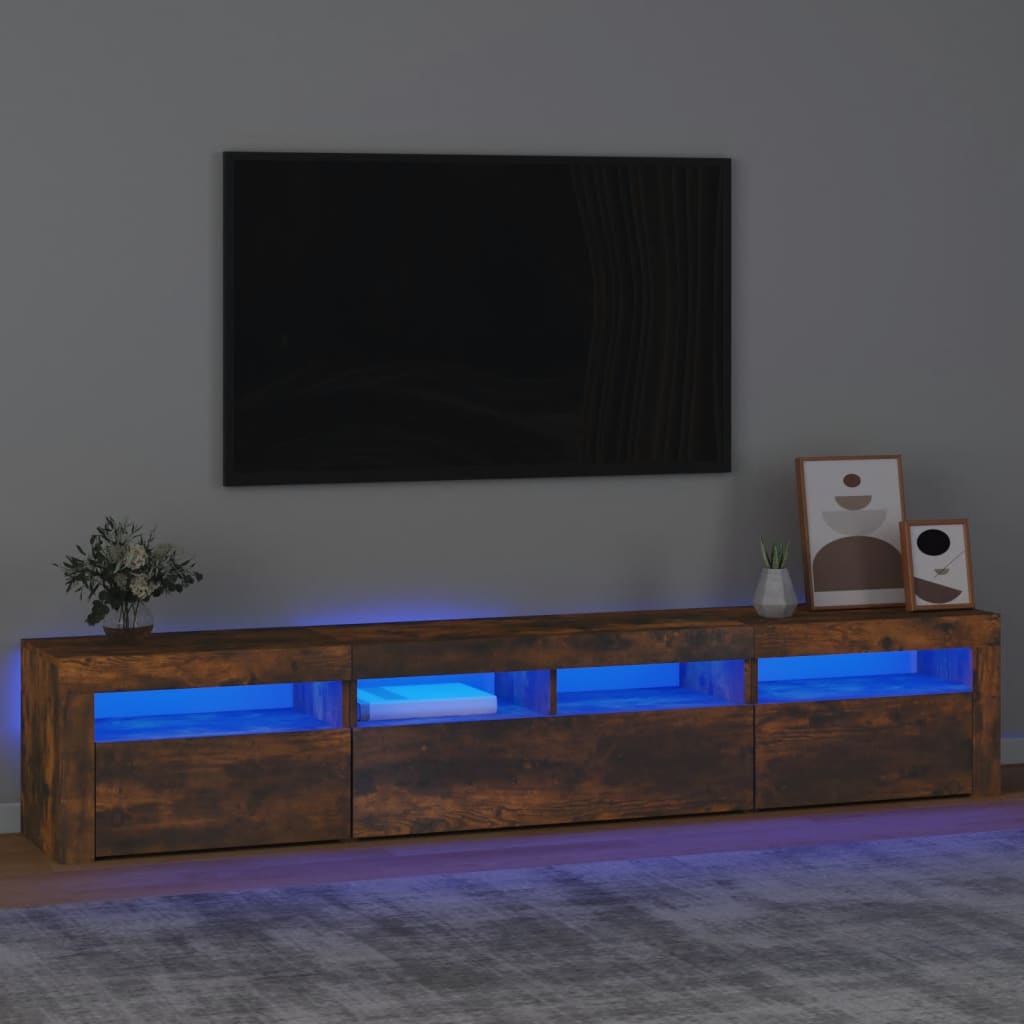 Tv-meubel met LED-verlichting 210x35x40 cm gerookt eikenkleurig is nu te koop bij PeponiXL, paradijselijk wonen!