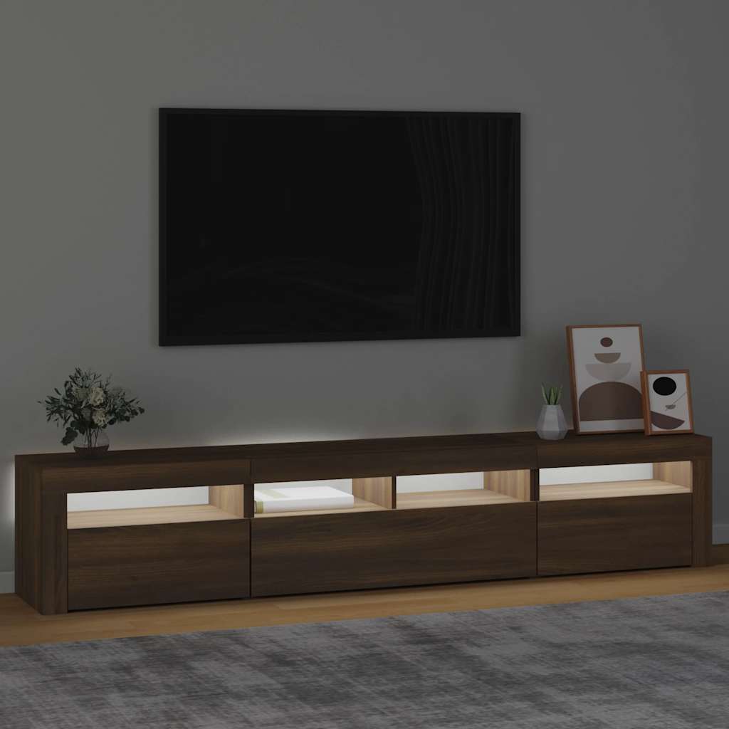 Tv-meubel met LED-verlichting 210x35x40 cm bruin eikenkleur is nu te koop bij PeponiXL, paradijselijk wonen!
