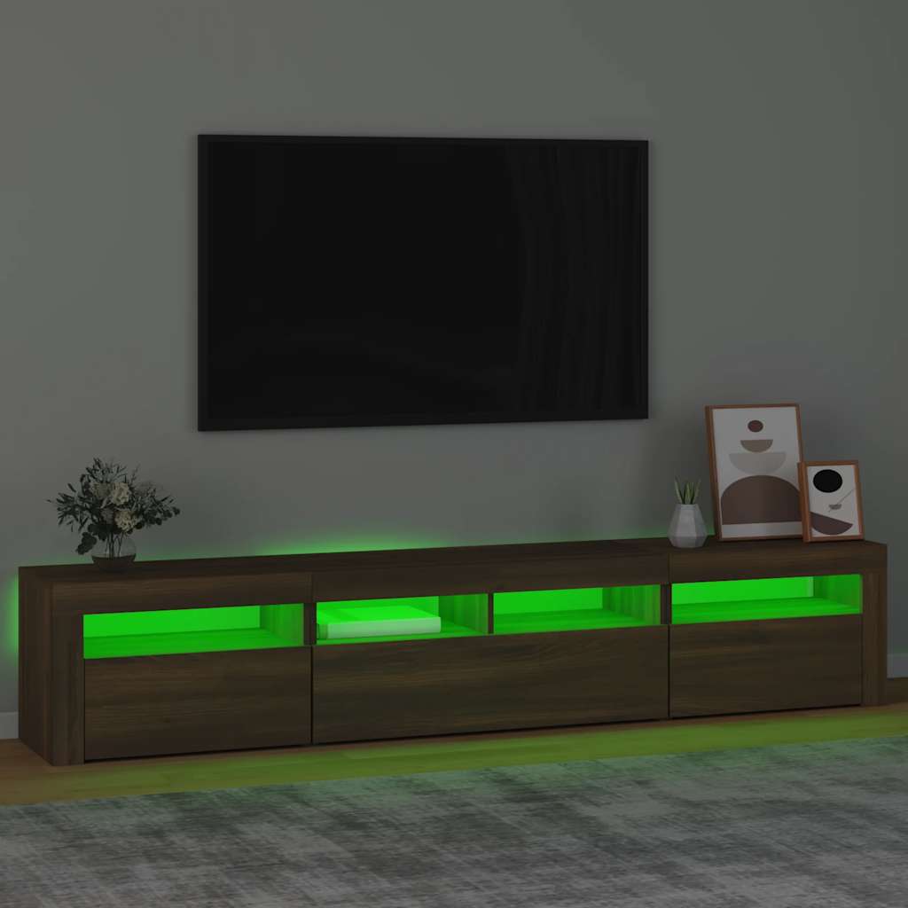 Tv-meubel met LED-verlichting 210x35x40 cm bruin eikenkleur is nu te koop bij PeponiXL, paradijselijk wonen!