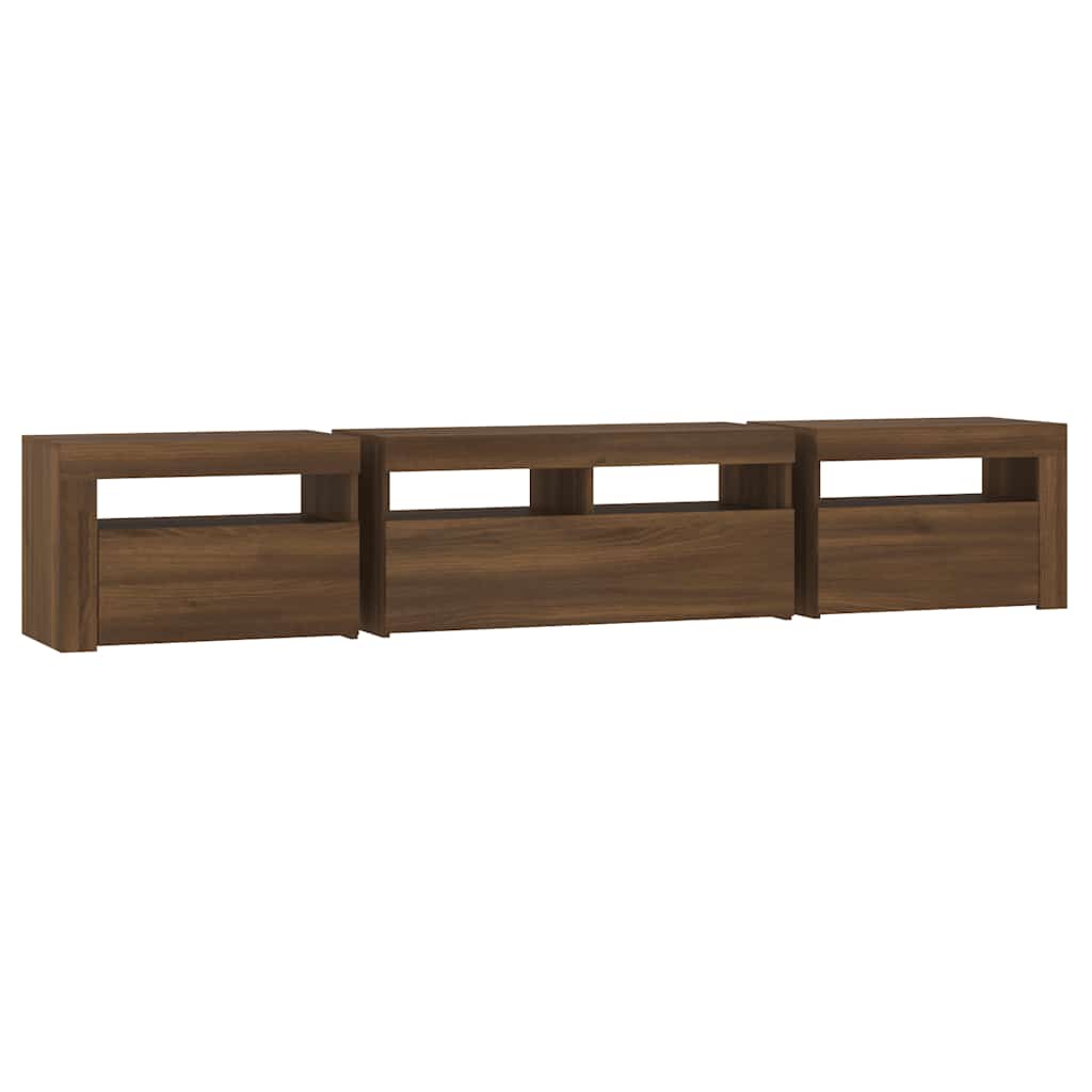 Tv-meubel met LED-verlichting 210x35x40 cm bruin eikenkleur is nu te koop bij PeponiXL, paradijselijk wonen!