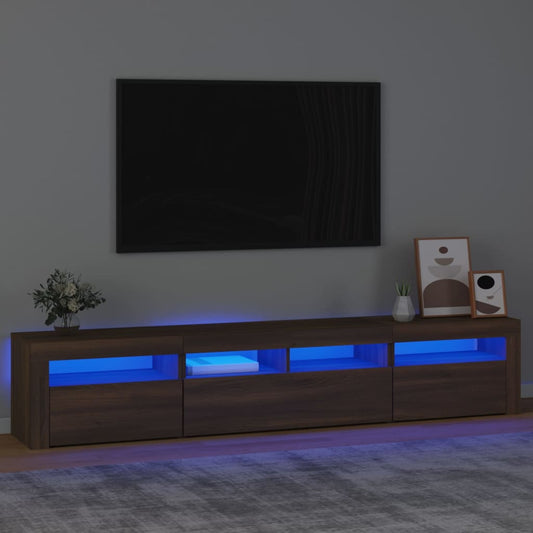 Tv-meubel met LED-verlichting 210x35x40 cm bruin eikenkleur is nu te koop bij PeponiXL, paradijselijk wonen!