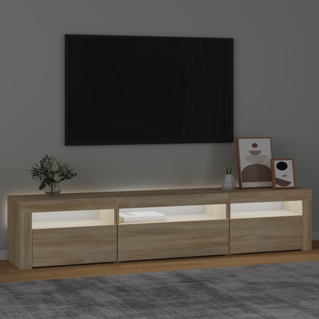 Tv-meubel met LED-verlichting 195x35x40 cm sonoma eikenkleurig is nu te koop bij PeponiXL, paradijselijk wonen!