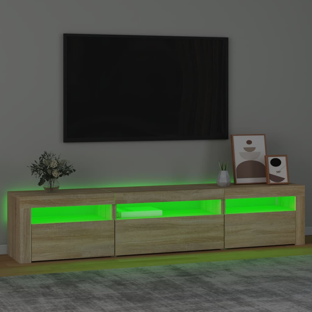 Tv-meubel met LED-verlichting 195x35x40 cm sonoma eikenkleurig is nu te koop bij PeponiXL, paradijselijk wonen!