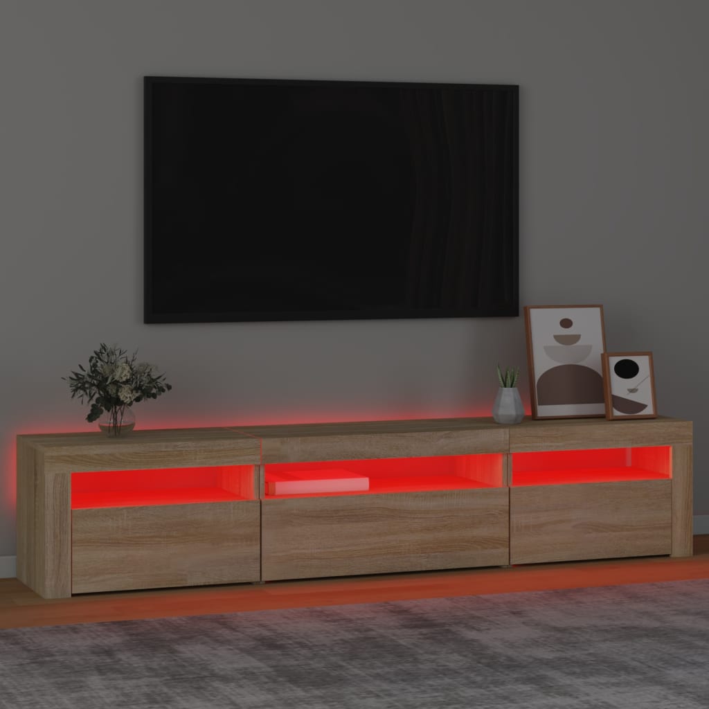 Tv-meubel met LED-verlichting 195x35x40 cm sonoma eikenkleurig is nu te koop bij PeponiXL, paradijselijk wonen!