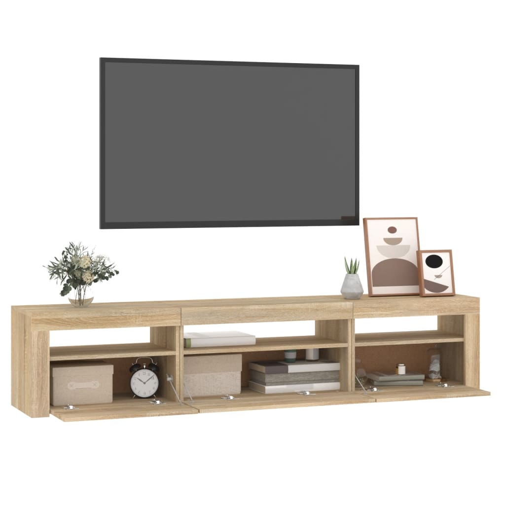 Tv-meubel met LED-verlichting 195x35x40 cm sonoma eikenkleurig is nu te koop bij PeponiXL, paradijselijk wonen!