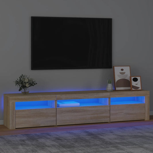 Tv-meubel met LED-verlichting 195x35x40 cm sonoma eikenkleurig is nu te koop bij PeponiXL, paradijselijk wonen!