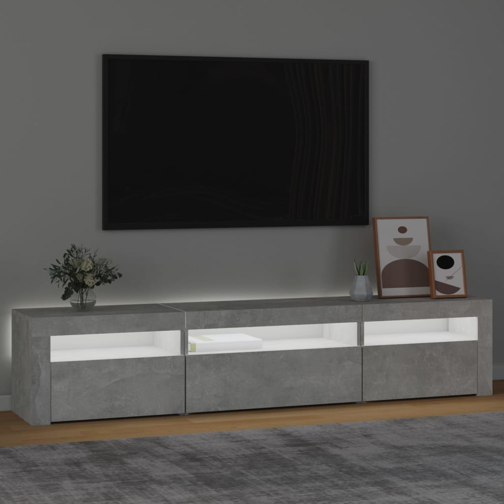 Tv-meubel met LED-verlichting 195x35x40 cm betongrijs is nu te koop bij PeponiXL, paradijselijk wonen!