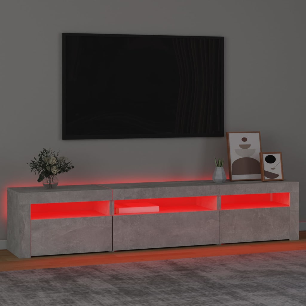 Tv-meubel met LED-verlichting 195x35x40 cm betongrijs is nu te koop bij PeponiXL, paradijselijk wonen!