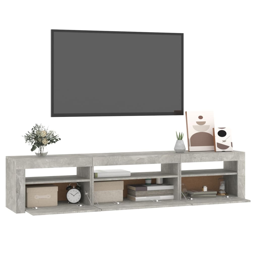 Tv-meubel met LED-verlichting 195x35x40 cm betongrijs is nu te koop bij PeponiXL, paradijselijk wonen!