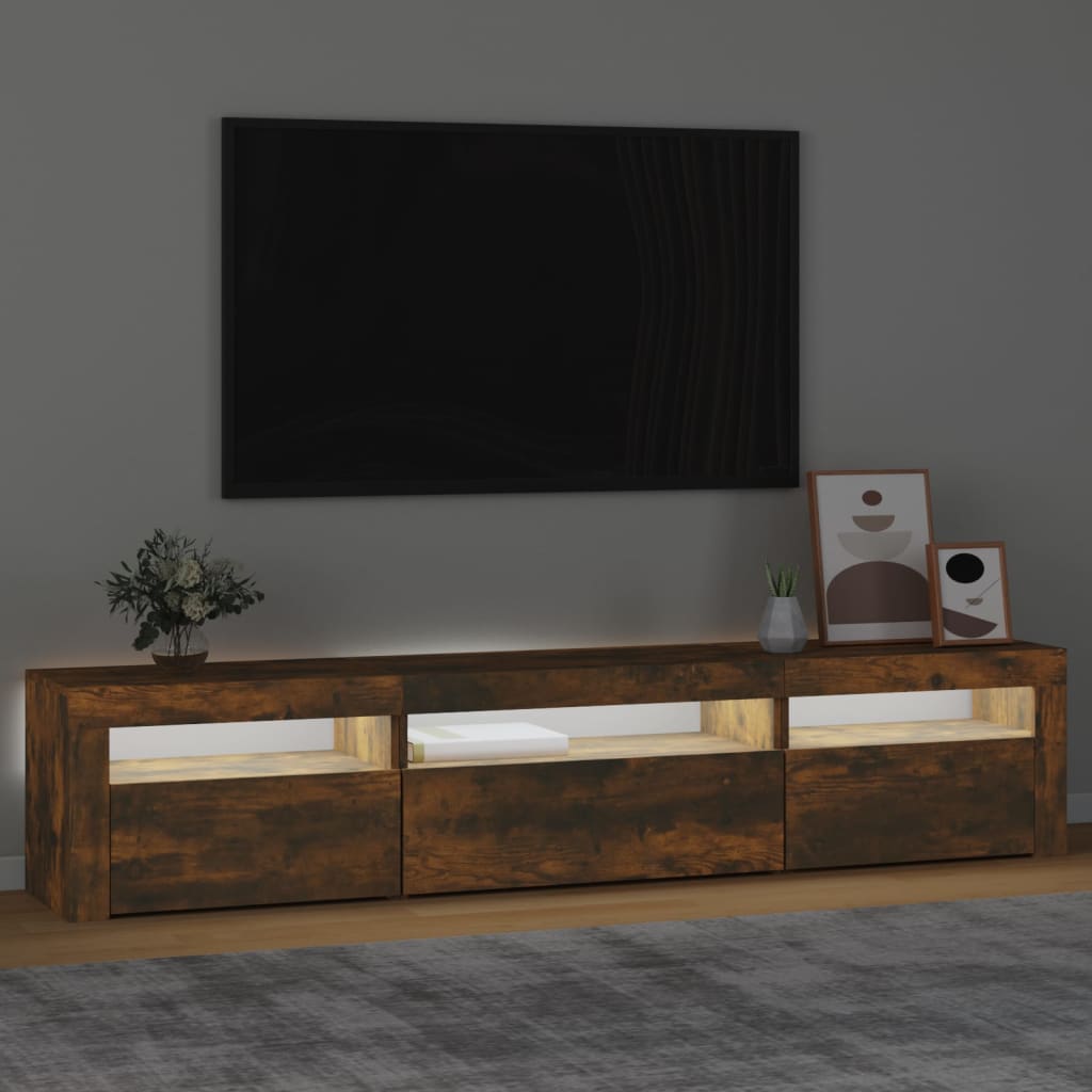 Tv-meubel met LED-verlichting 195x35x40 cm gerookt eikenkleurig is nu te koop bij PeponiXL, paradijselijk wonen!