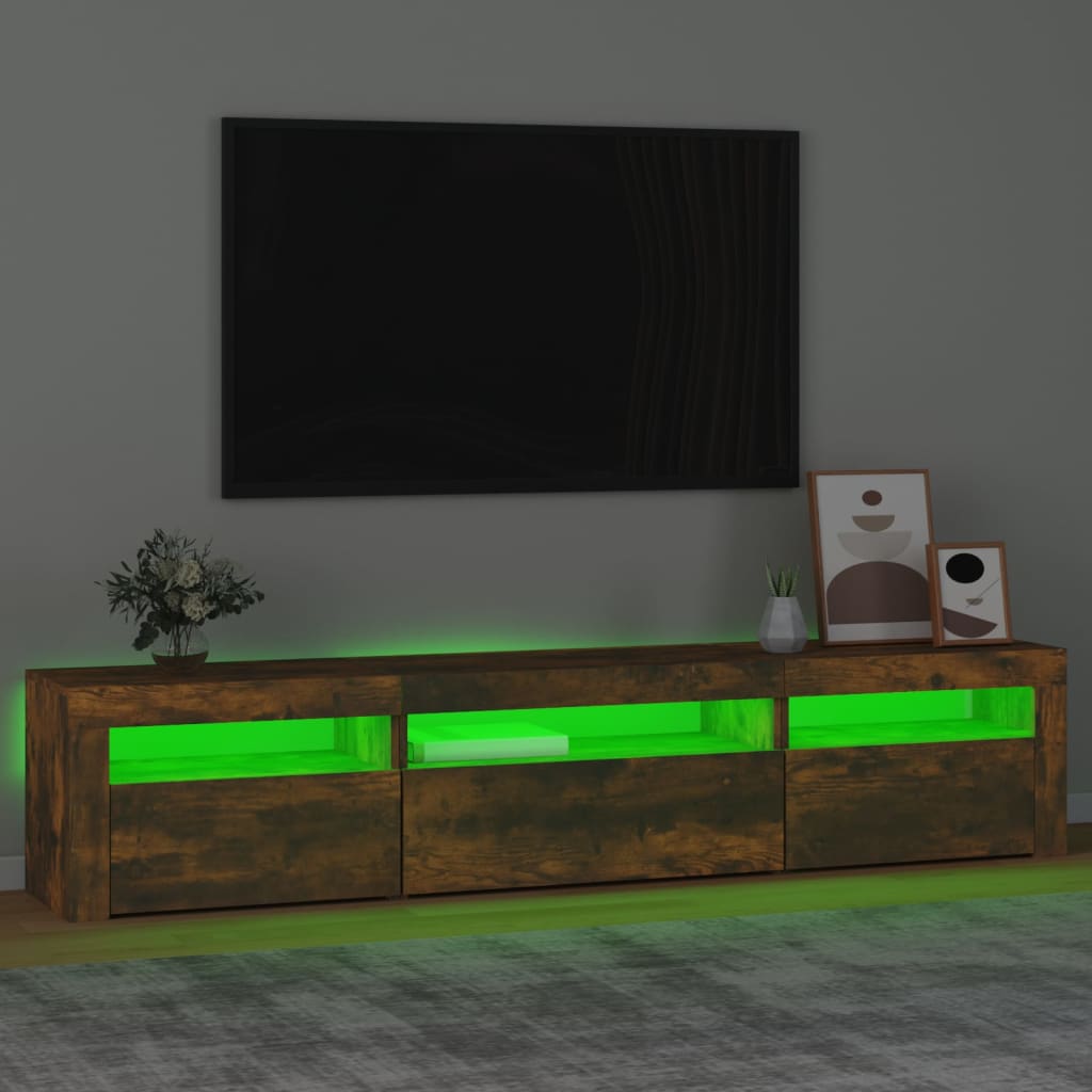 Tv-meubel met LED-verlichting 195x35x40 cm gerookt eikenkleurig is nu te koop bij PeponiXL, paradijselijk wonen!