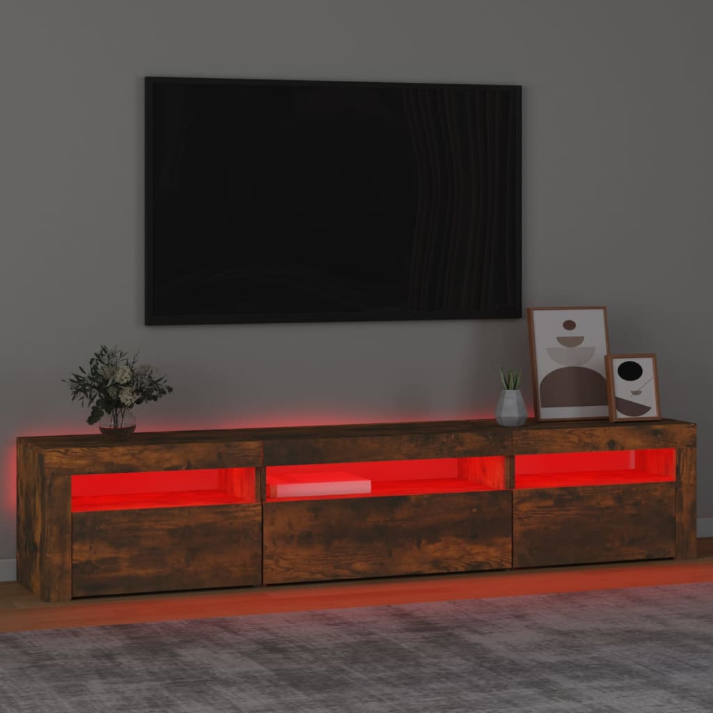 Tv-meubel met LED-verlichting 195x35x40 cm gerookt eikenkleurig is nu te koop bij PeponiXL, paradijselijk wonen!