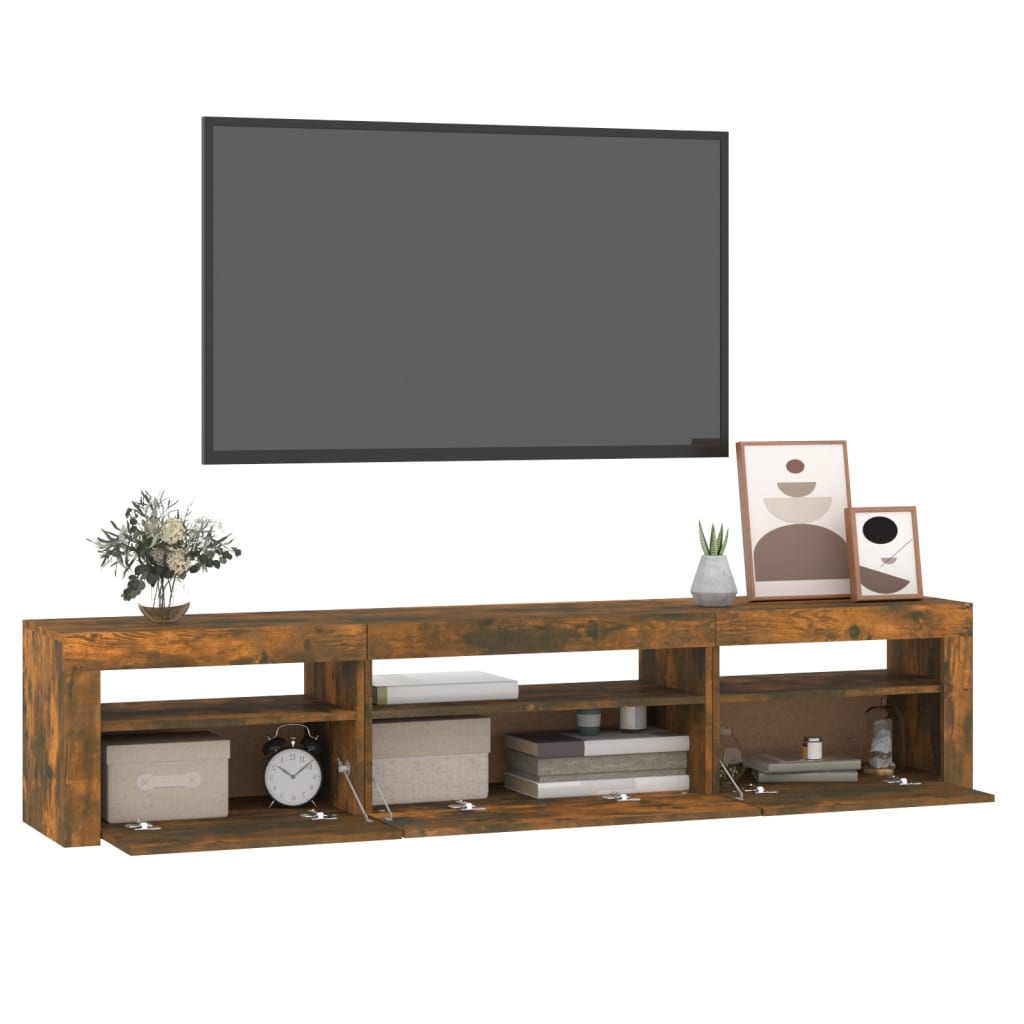 Tv-meubel met LED-verlichting 195x35x40 cm gerookt eikenkleurig is nu te koop bij PeponiXL, paradijselijk wonen!