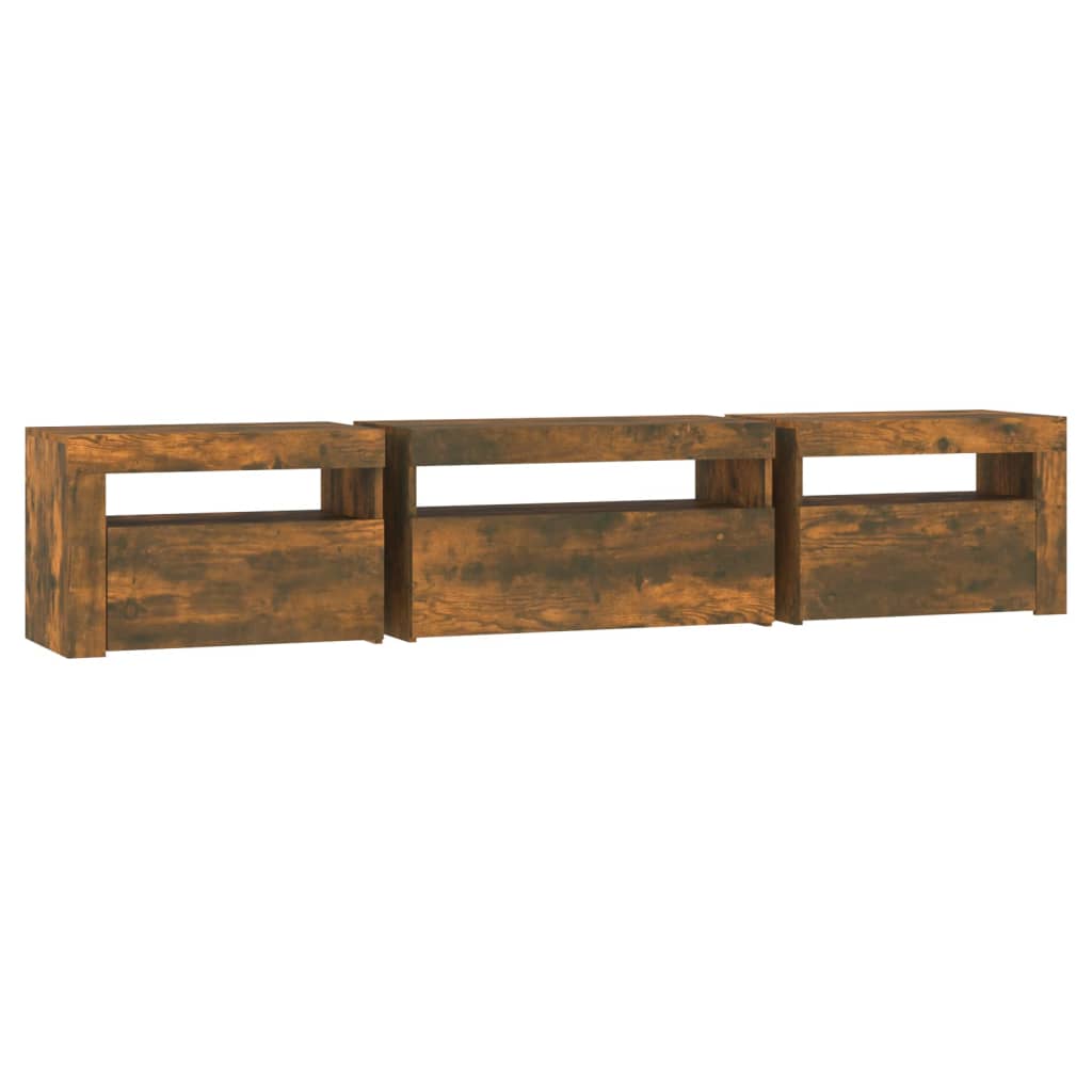 Tv-meubel met LED-verlichting 195x35x40 cm gerookt eikenkleurig is nu te koop bij PeponiXL, paradijselijk wonen!