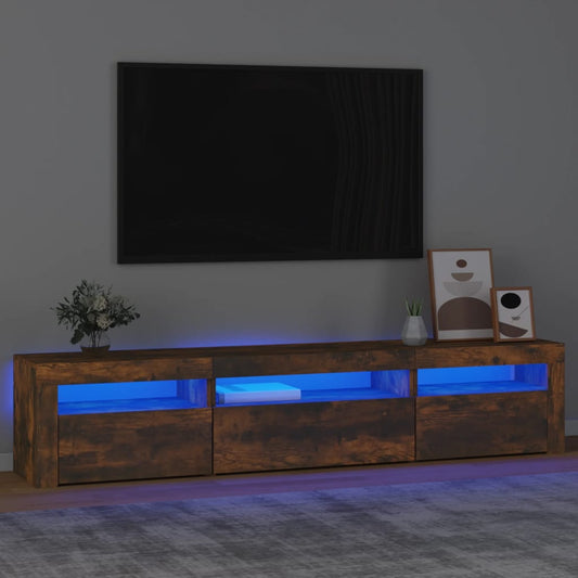 Tv-meubel met LED-verlichting 195x35x40 cm gerookt eikenkleurig is nu te koop bij PeponiXL, paradijselijk wonen!
