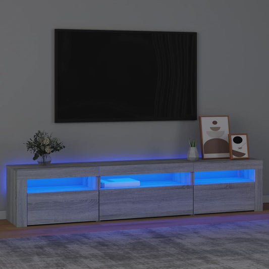 Tv-meubel met LED-verlichting 195x35x40 cm grijs sonoma eiken is nu te koop bij PeponiXL, paradijselijk wonen!