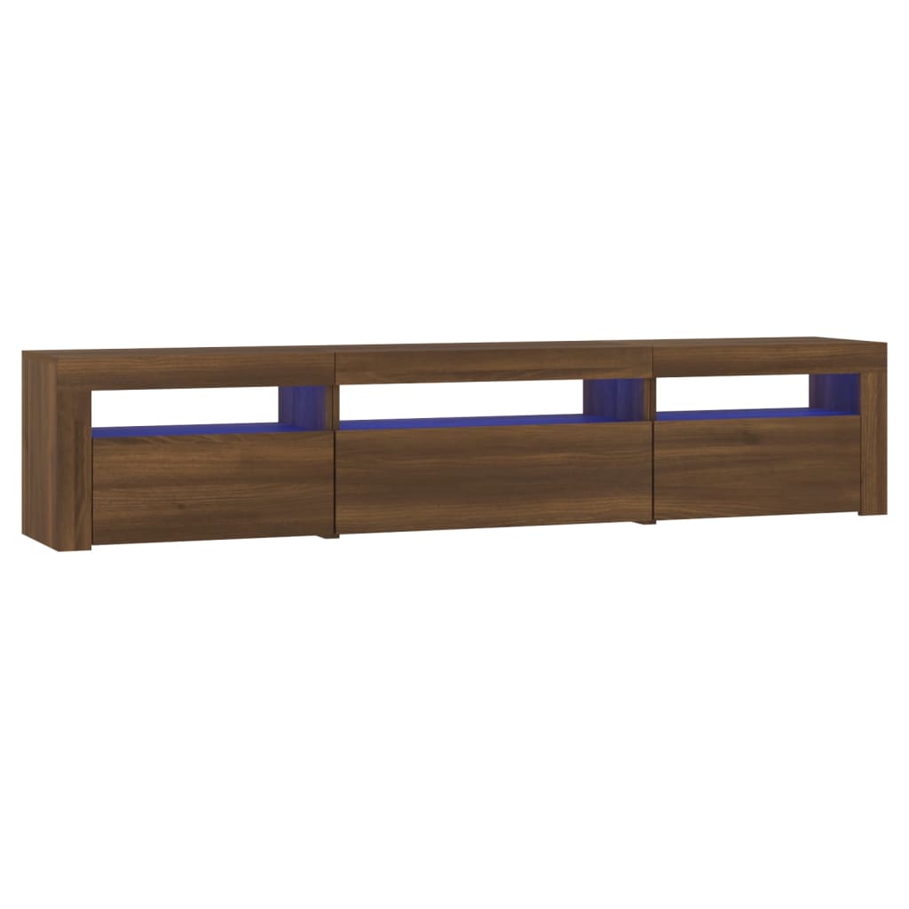 Tv-meubel met LED-verlichting 195x35x40 cm bruin eikenkleur is nu te koop bij PeponiXL, paradijselijk wonen!