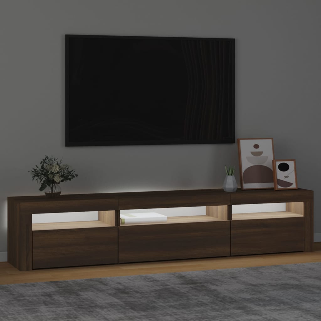 Tv-meubel met LED-verlichting 195x35x40 cm bruin eikenkleur is nu te koop bij PeponiXL, paradijselijk wonen!