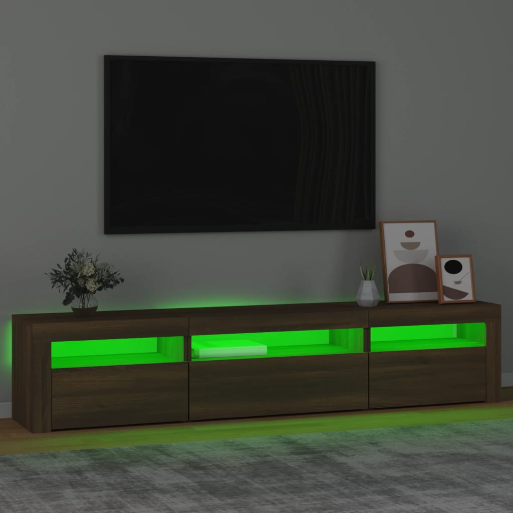 Tv-meubel met LED-verlichting 195x35x40 cm bruin eikenkleur is nu te koop bij PeponiXL, paradijselijk wonen!