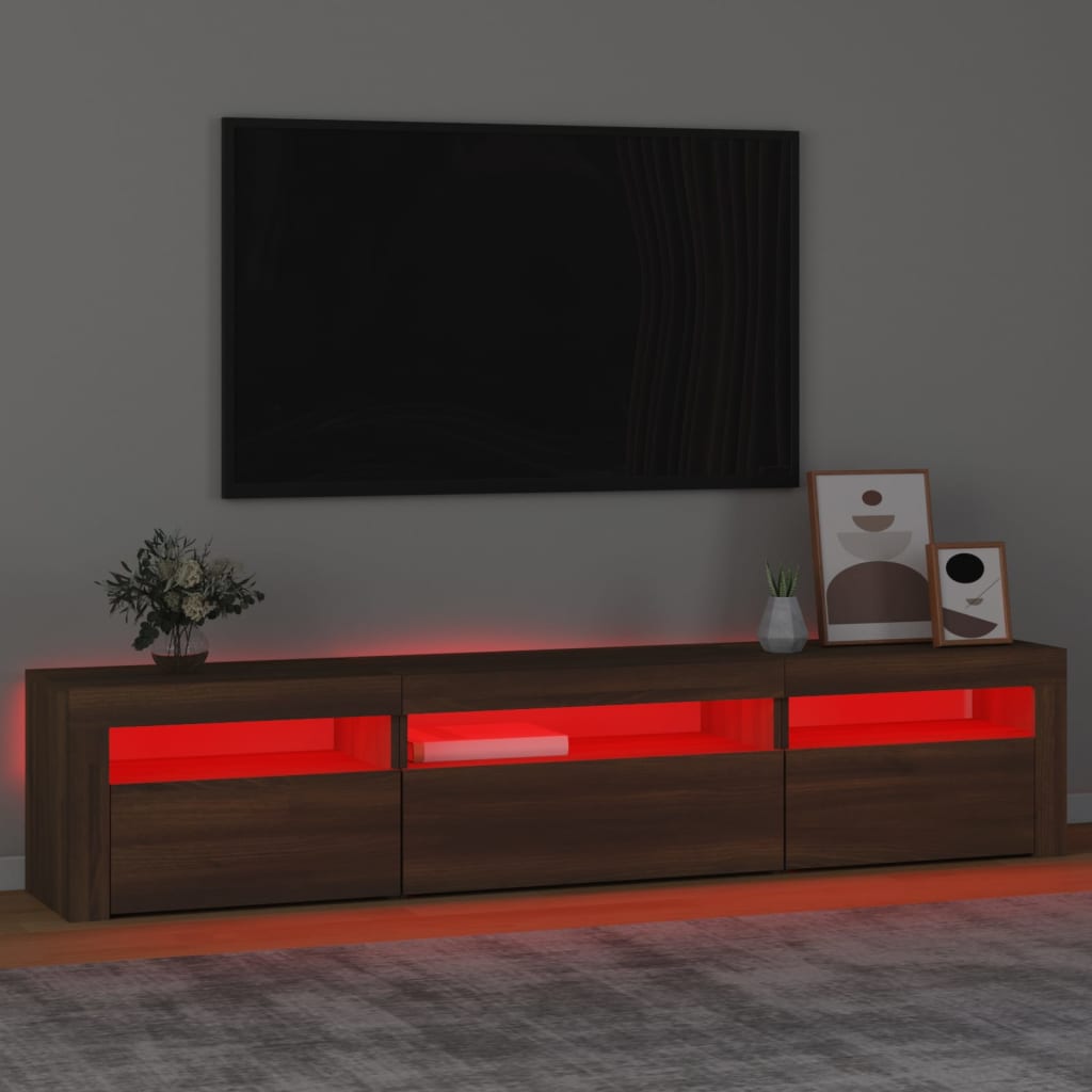Tv-meubel met LED-verlichting 195x35x40 cm bruin eikenkleur is nu te koop bij PeponiXL, paradijselijk wonen!