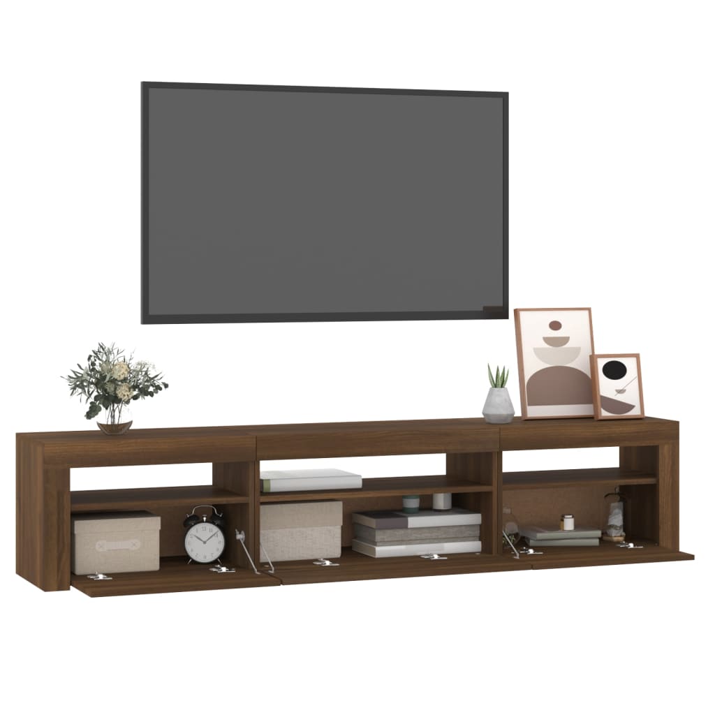 Tv-meubel met LED-verlichting 195x35x40 cm bruin eikenkleur is nu te koop bij PeponiXL, paradijselijk wonen!