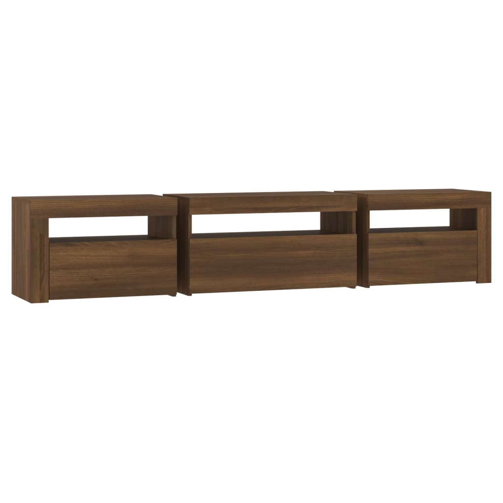 Tv-meubel met LED-verlichting 195x35x40 cm bruin eikenkleur is nu te koop bij PeponiXL, paradijselijk wonen!