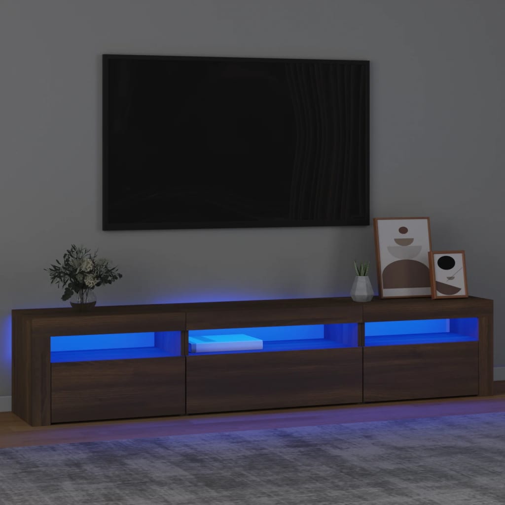 Tv-meubel met LED-verlichting 195x35x40 cm bruin eikenkleur is nu te koop bij PeponiXL, paradijselijk wonen!
