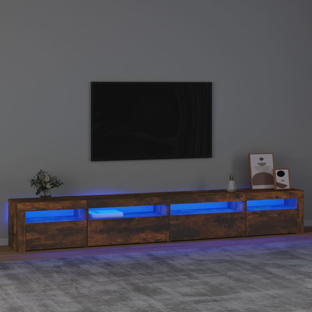 Tv-meubel met LED-verlichting 270x35x40 cm gerookt eikenkleurig is nu te koop bij PeponiXL, paradijselijk wonen!