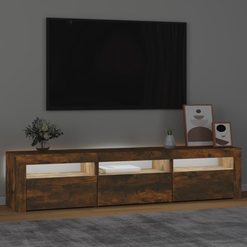 Tv-meubel met LED-verlichting 180x35x40 cm gerookt eikenkleurig is nu te koop bij PeponiXL, paradijselijk wonen!