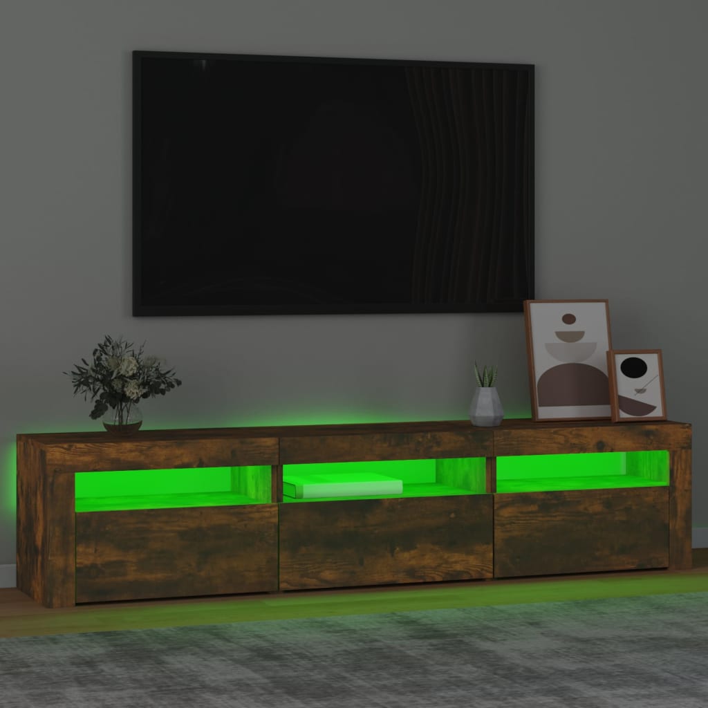 Tv-meubel met LED-verlichting 180x35x40 cm gerookt eikenkleurig is nu te koop bij PeponiXL, paradijselijk wonen!