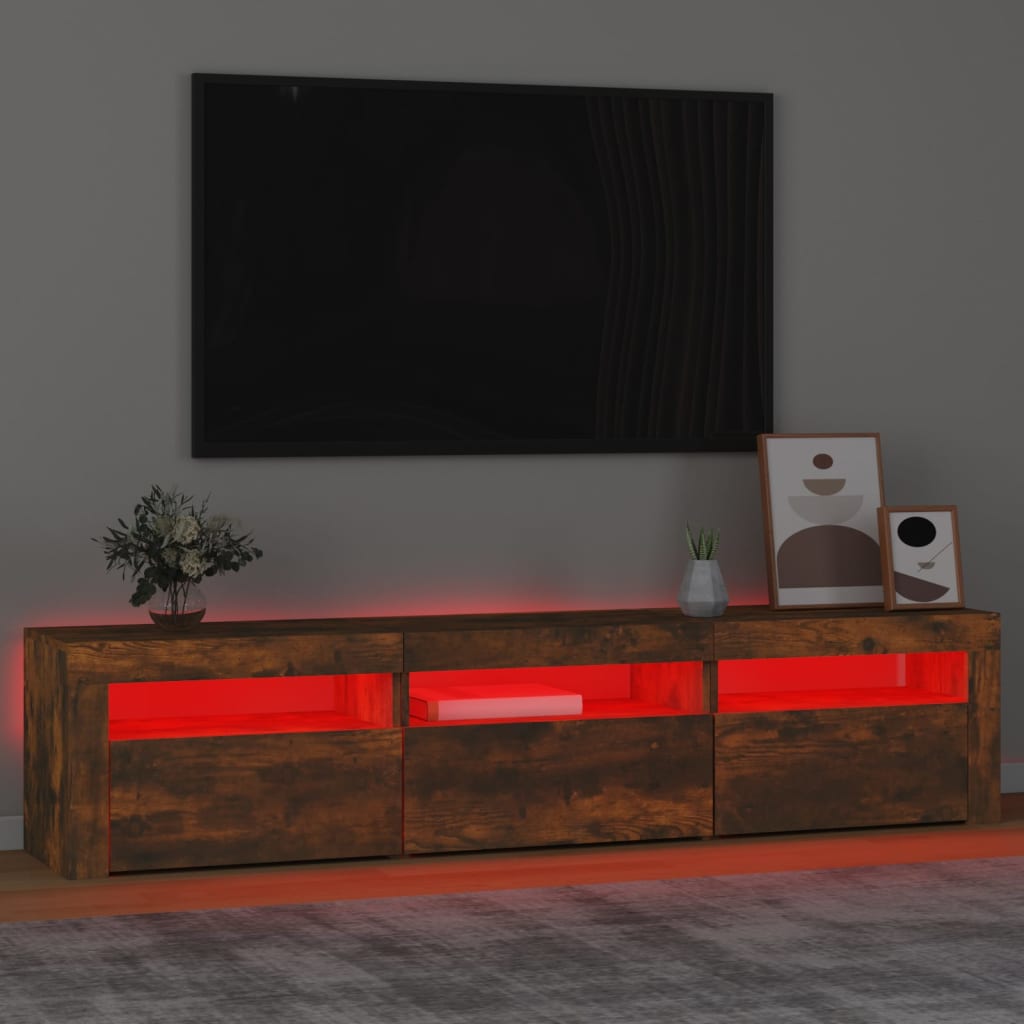 Tv-meubel met LED-verlichting 180x35x40 cm gerookt eikenkleurig is nu te koop bij PeponiXL, paradijselijk wonen!