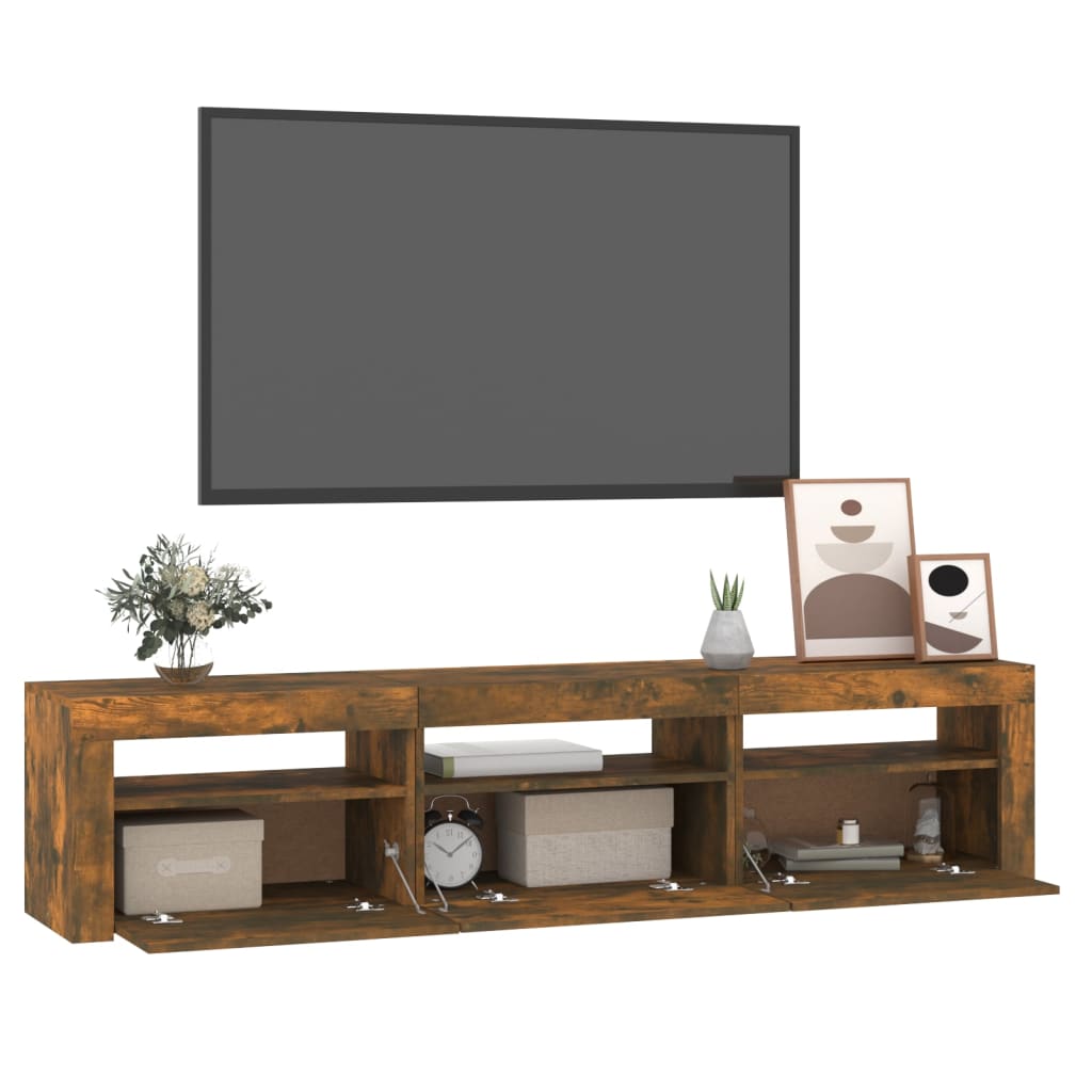 Tv-meubel met LED-verlichting 180x35x40 cm gerookt eikenkleurig is nu te koop bij PeponiXL, paradijselijk wonen!