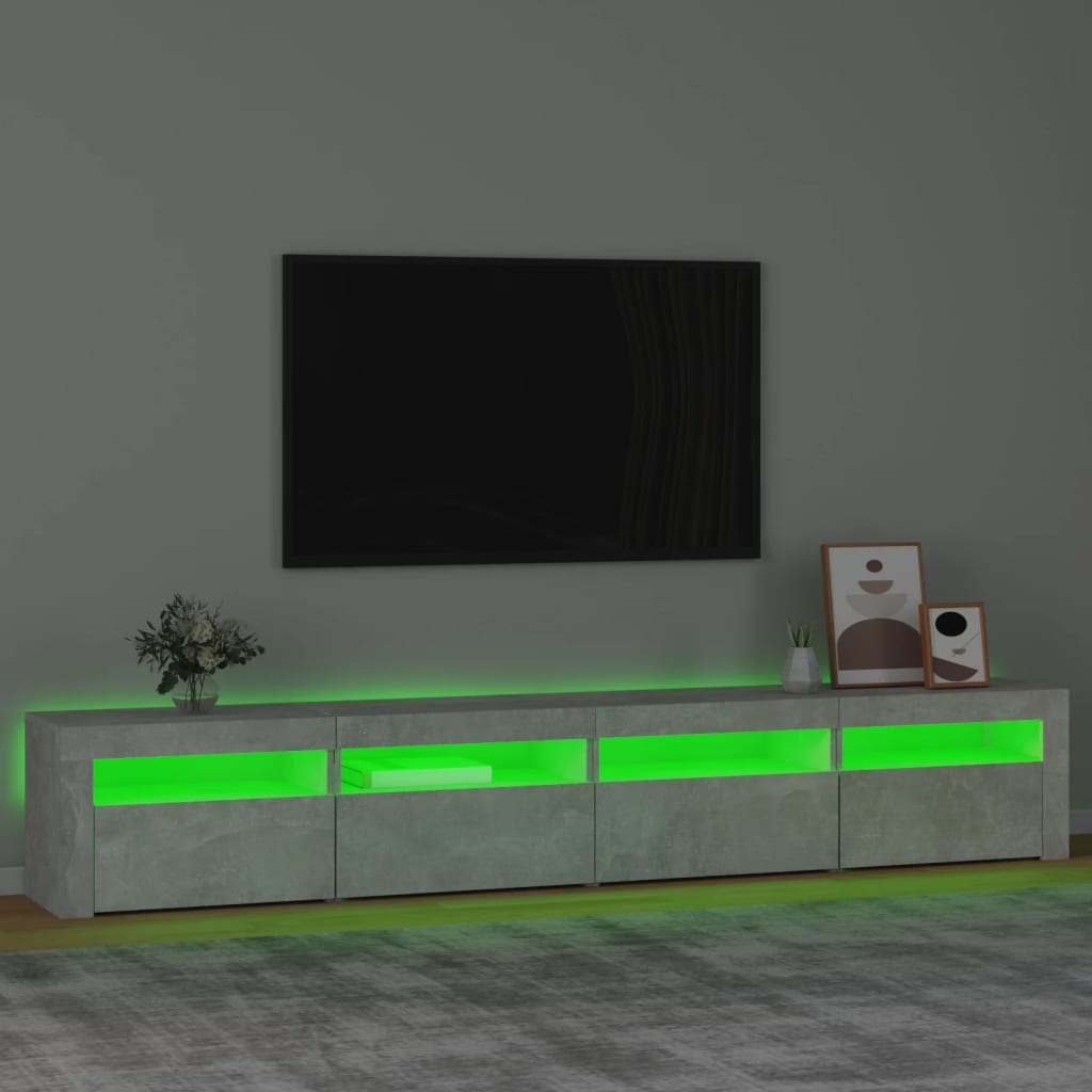 Tv-meubel met LED-verlichting 240x35x40 cm betongrijs is nu te koop bij PeponiXL, paradijselijk wonen!