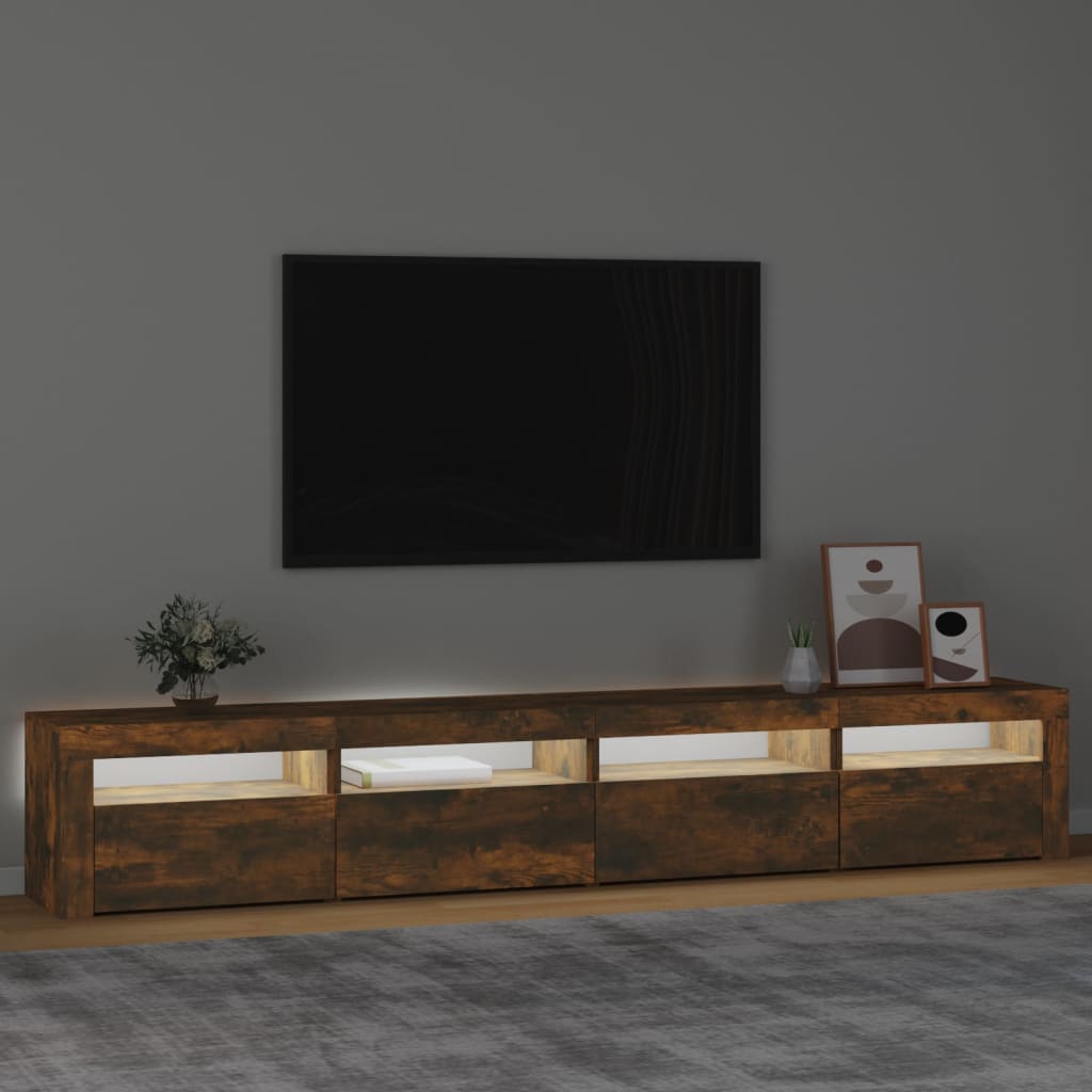 Tv-meubel met LED-verlichting 240x35x40 cm gerookt eikenkleurig is nu te koop bij PeponiXL, paradijselijk wonen!