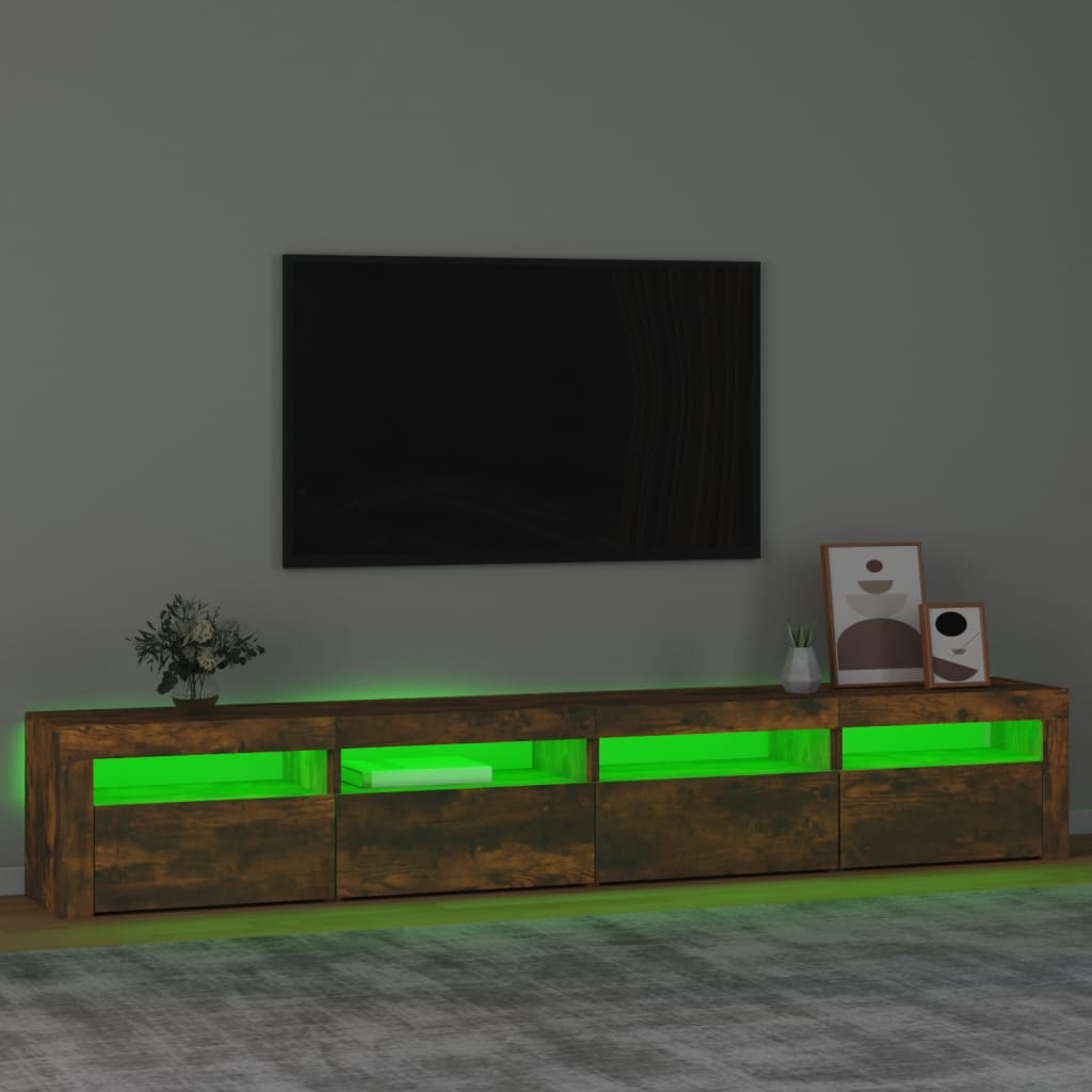 Tv-meubel met LED-verlichting 240x35x40 cm gerookt eikenkleurig is nu te koop bij PeponiXL, paradijselijk wonen!