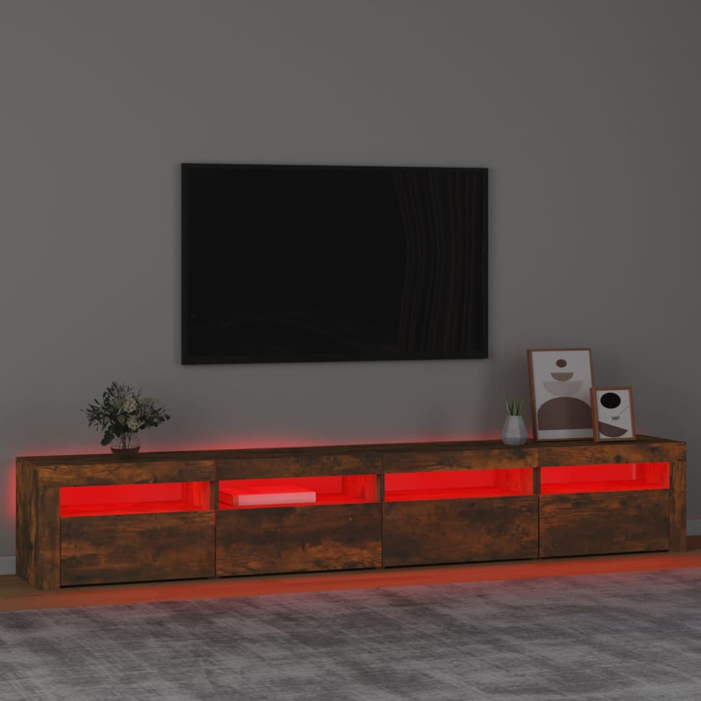 Tv-meubel met LED-verlichting 240x35x40 cm gerookt eikenkleurig is nu te koop bij PeponiXL, paradijselijk wonen!