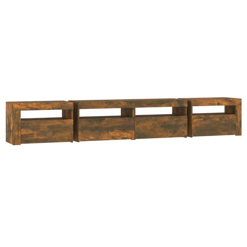 Tv-meubel met LED-verlichting 240x35x40 cm gerookt eikenkleurig is nu te koop bij PeponiXL, paradijselijk wonen!