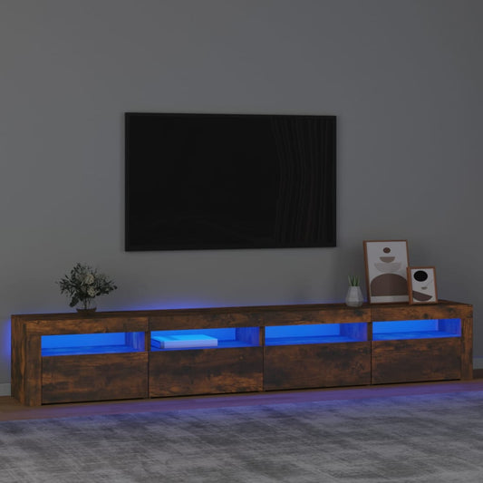 Tv-meubel met LED-verlichting 240x35x40 cm gerookt eikenkleurig is nu te koop bij PeponiXL, paradijselijk wonen!